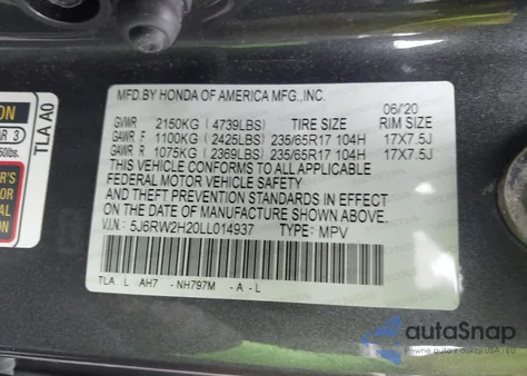 2020 Honda Cr-V Awd Lx from USA, damaged, VIN 5J6RW2H20LL014937